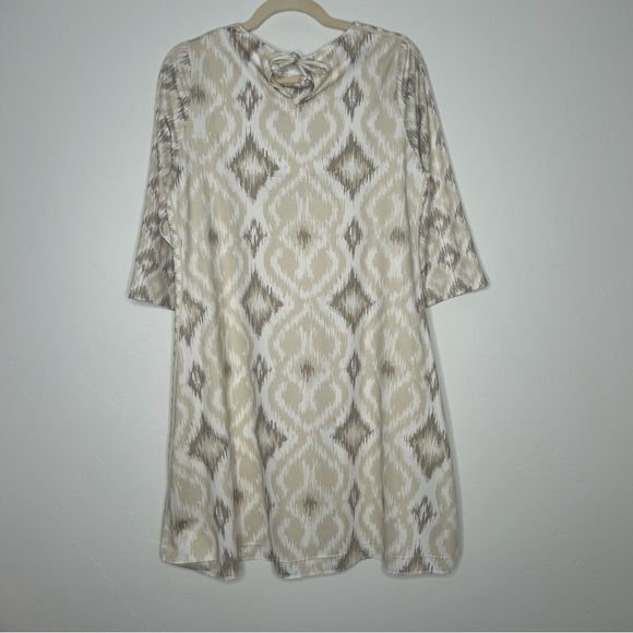 Gretchen Scott Beige Tan White Ikat Print Knee Length Dress Size Medium - Picture 2 of 14